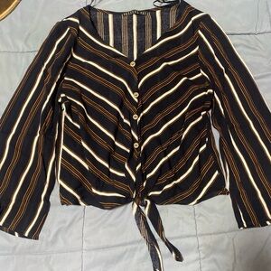 Striped Black and White Button-Up Top